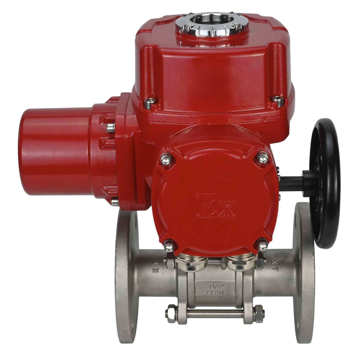 Stainless steel ball valve Elephant BVFPT,304,180 three-part, body material - stainless steel SS304, seal - PTFE, flanged, full port, quarter-turn electric actuator Elephant QT-W (M) EX 380 V