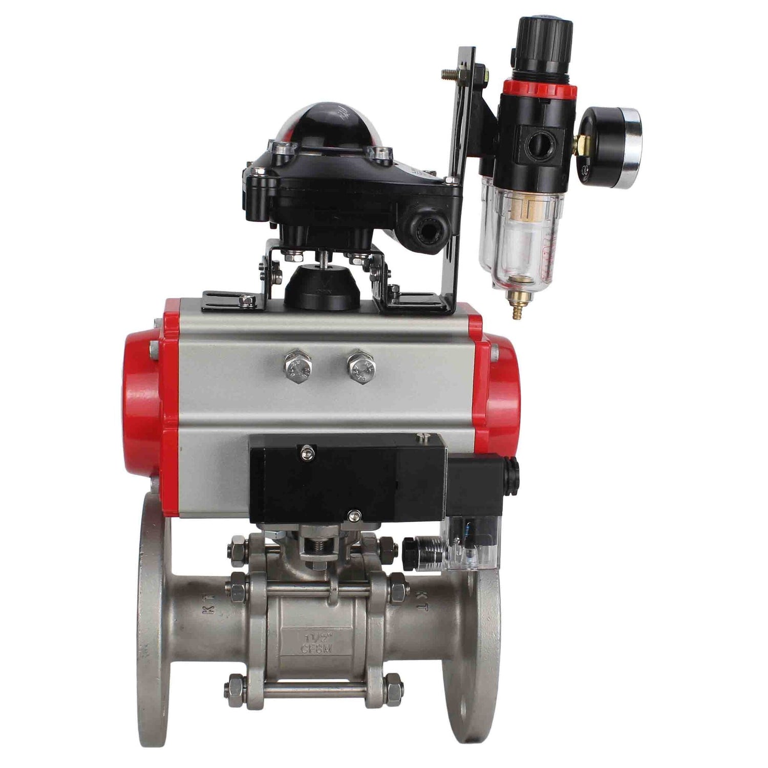 Stainless steel ball valve Elephant ksfpt-316-180-sa-4m310-24v-apl210n-afc2000, body material - stainless steel AISI 316, ball material - stainless steel AISI 316, seal - PTFE, pneumatic actuator operated