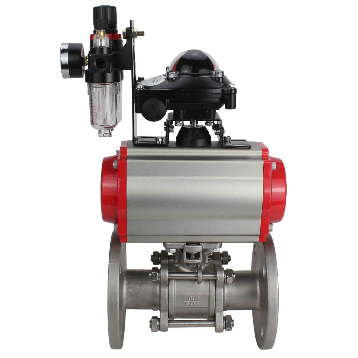 Stainless steel ball valve Elephant ksfpt-316-180-sa-4m310-24v-apl210n-afc2000, body material - stainless steel AISI 316, ball material - stainless steel AISI 316, seal - PTFE, pneumatic actuator operated