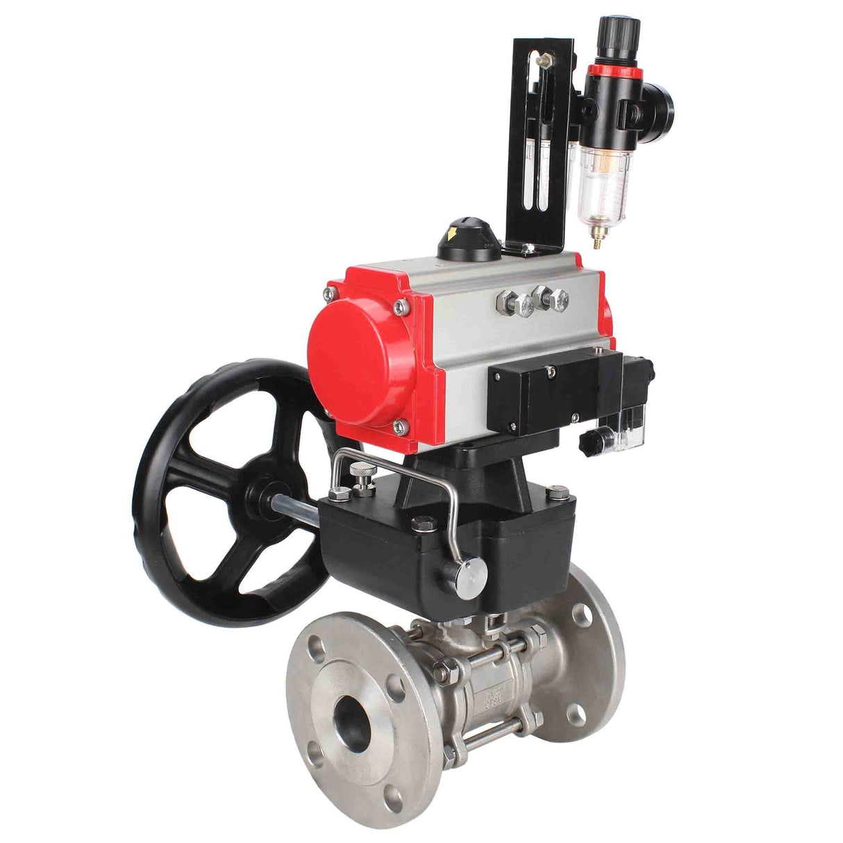 Stainless steel ball valve Elephant ksfpt-316-180-da-4m310-24v-hdm-afc2000, body material - stainless steel AISI 316, ball material - stainless steel AISI 316, seal - PTFE, pneumatic actuator operated