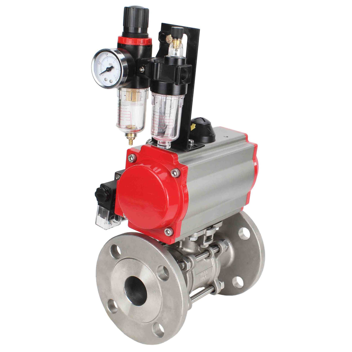 Stainless steel ball valve Elephant ksfpt-304-180-da-4m310-24v-afc2000, body material - stainless steel AISI 304, ball material - stainless steel AISI 304, seal - PTFE, pneumatic actuator operated