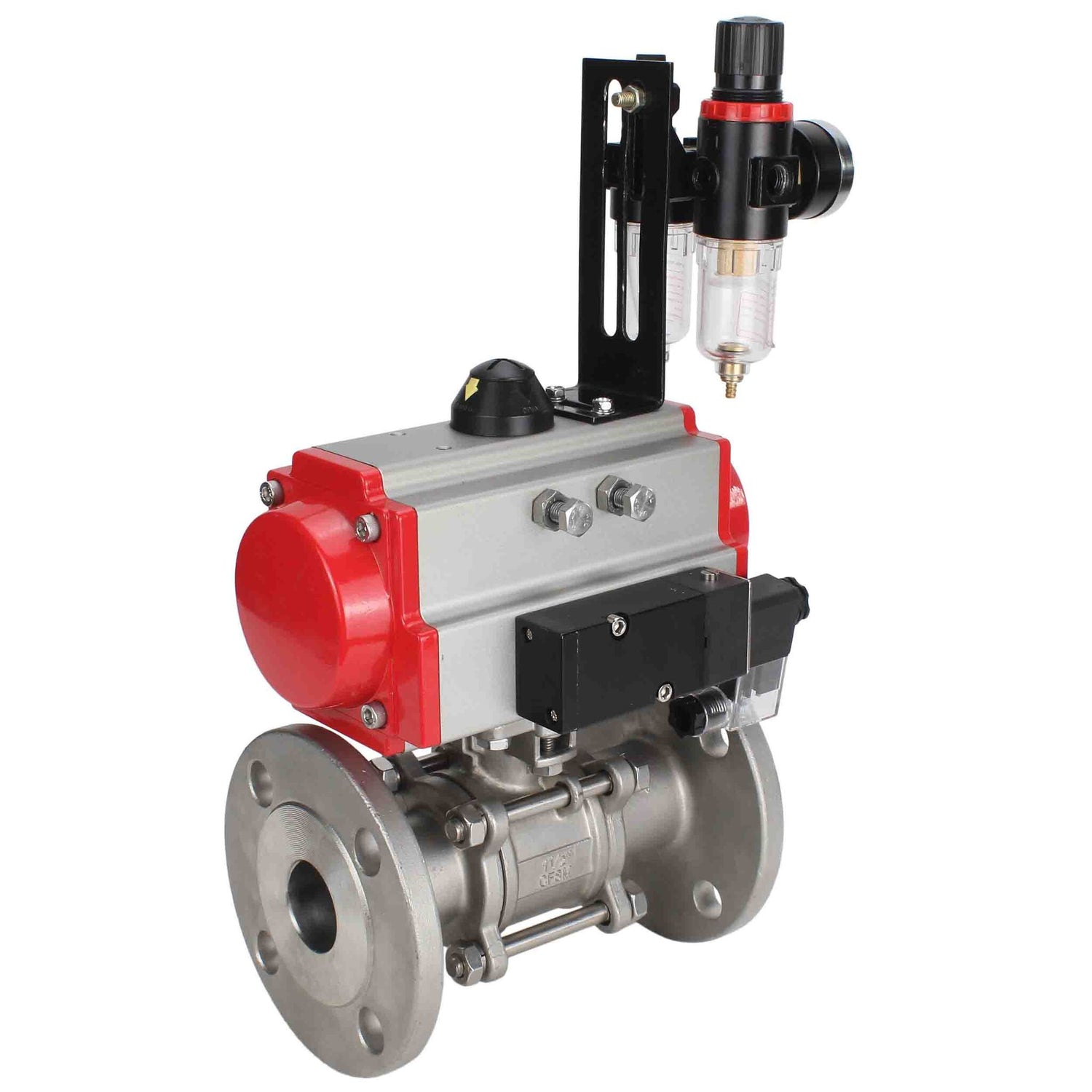 Stainless steel ball valve Elephant ksfpt-316-180-da-4m310-24v-afc2000, body material - stainless steel AISI 316, ball material - stainless steel AISI 316, seal - PTFE, pneumatic actuator operated