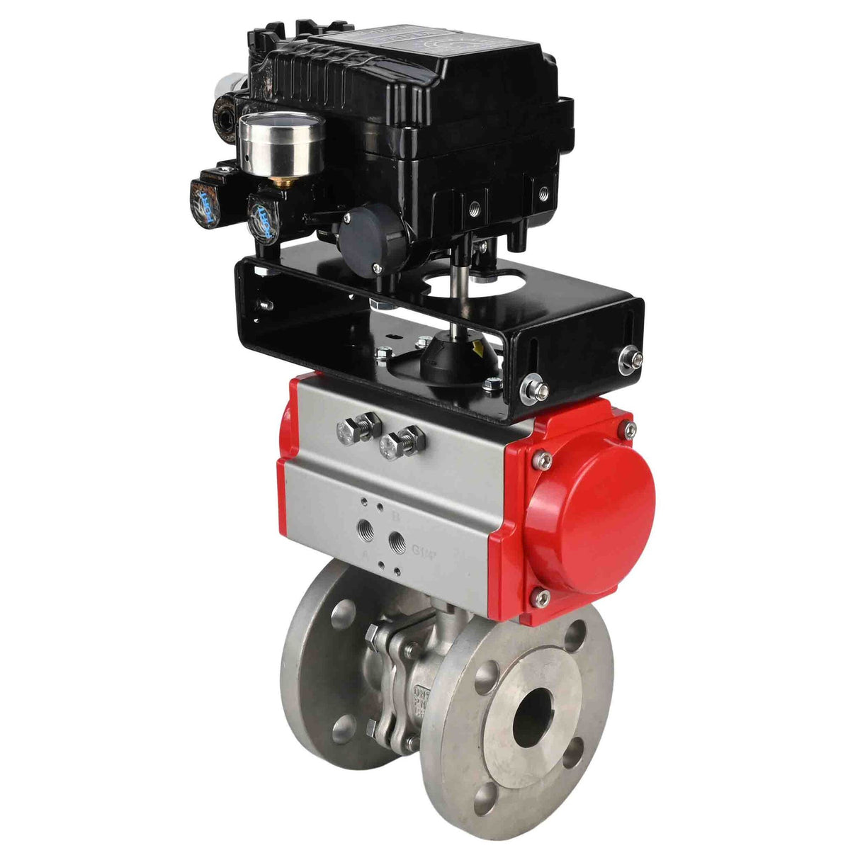 Stainless steel ball valve Elephant kchfp-elephant-da-yt1000rsn, body material - stainless steel AISI 316, ball material - stainless steel AISI 316, seal - PTFE, pneumatic actuator operated