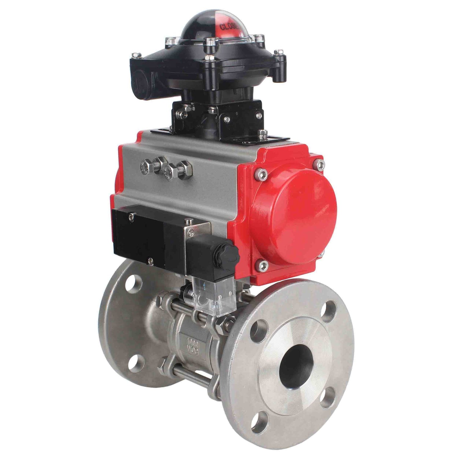 Stainless steel ball valve Elephant ksfpt-304-180-sa-4m310-24v-apl210n, body material - stainless steel AISI 304, ball material - stainless steel AISI 304, seal - PTFE, pneumatic actuator operated