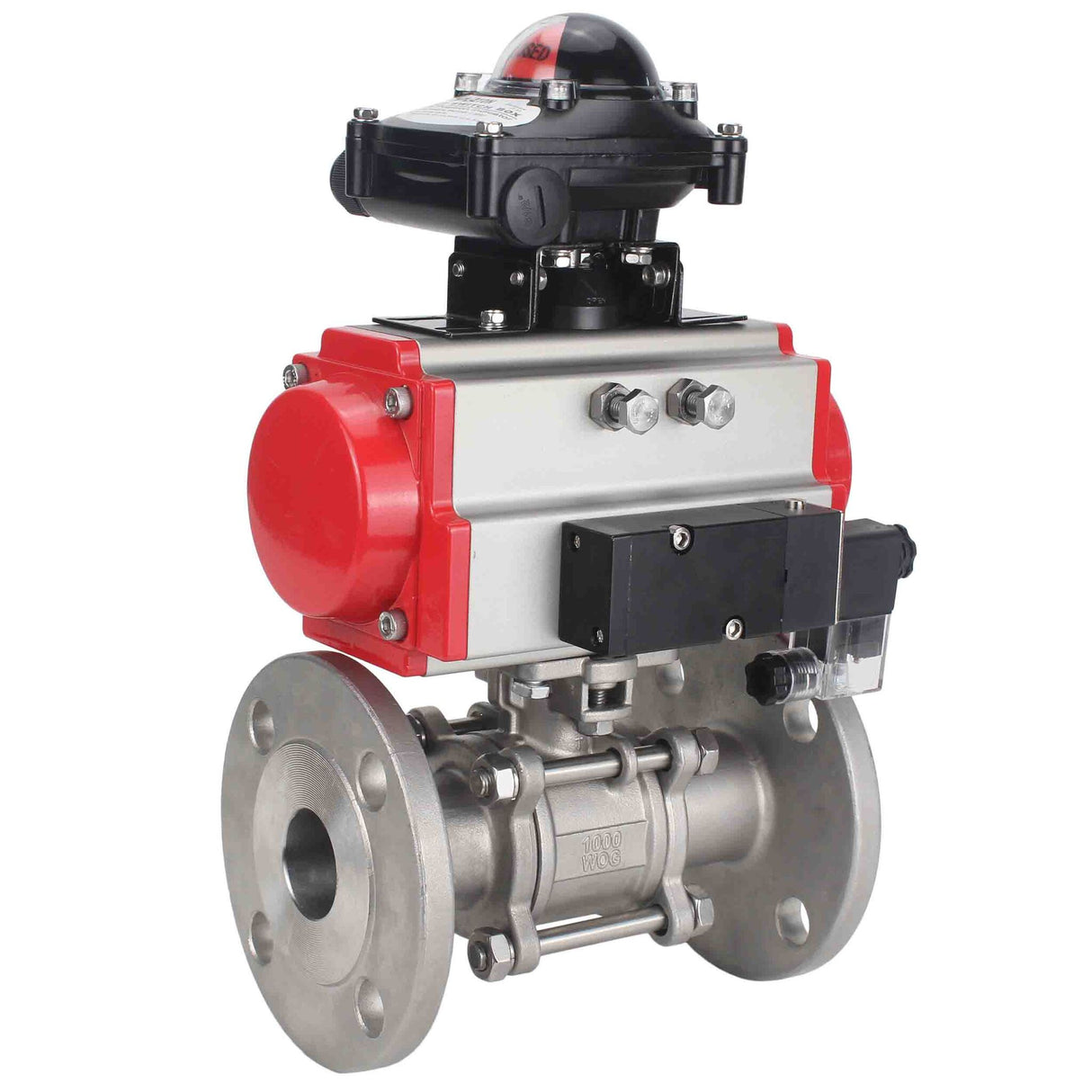 Stainless steel ball valve Elephant ksfpt-304-180-da-4m310-110/220v-apl210n, body material - stainless steel AISI 304, ball material - stainless steel AISI 304, seal - PTFE, pneumatic actuator operated