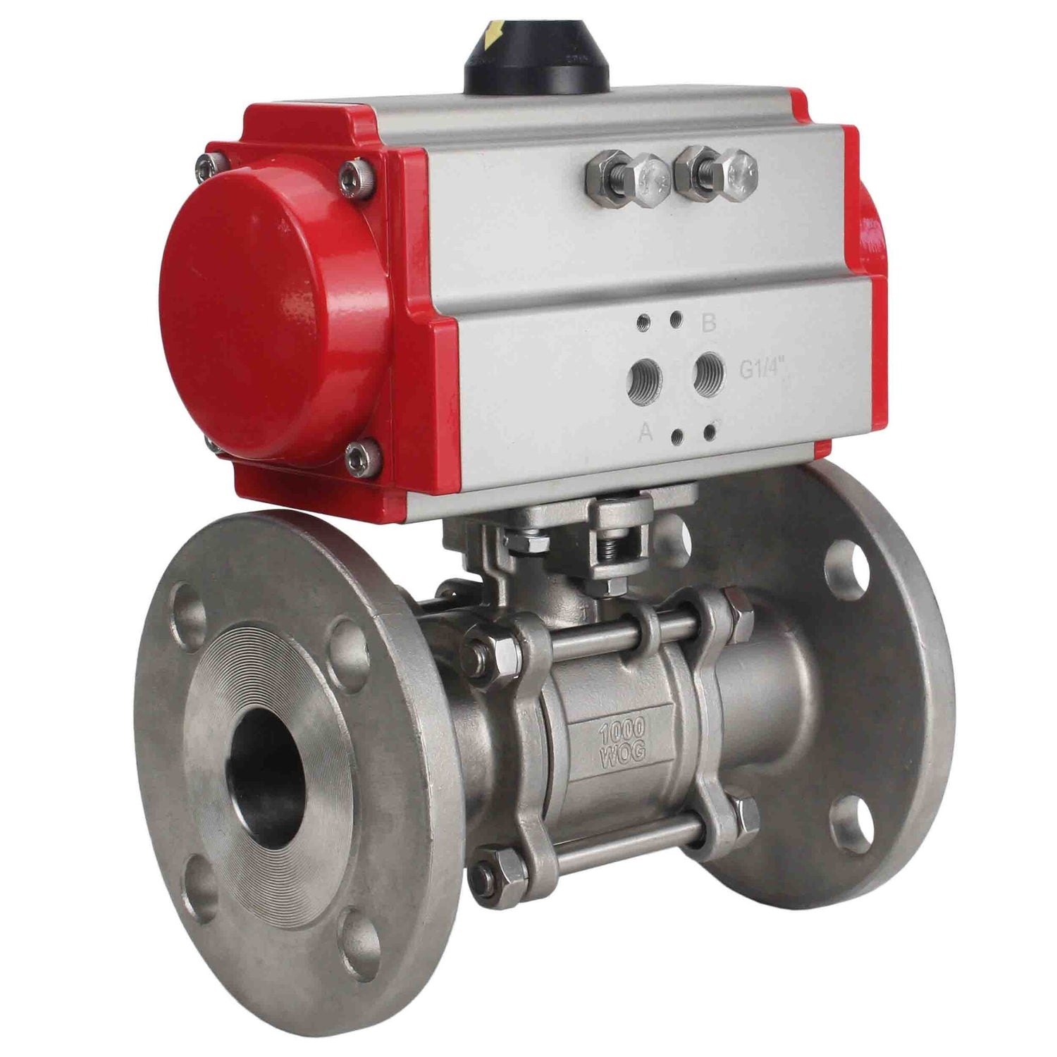 Stainless steel ball valve Elephant ksfpt-316-180-da, body material - stainless steel AISI 316, ball material - stainless steel AISI 316, seal - PTFE, pneumatic actuator operated