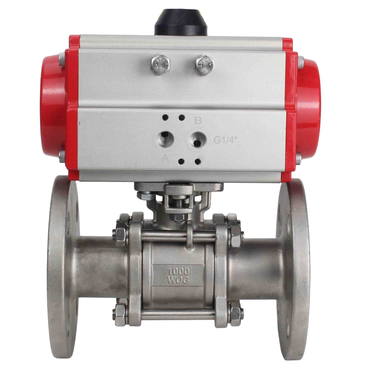 Stainless steel ball valve Elephant ksfpt-304-180-da, body material - stainless steel AISI 304, ball material - stainless steel AISI 304, seal - PTFE, pneumatic actuator operated