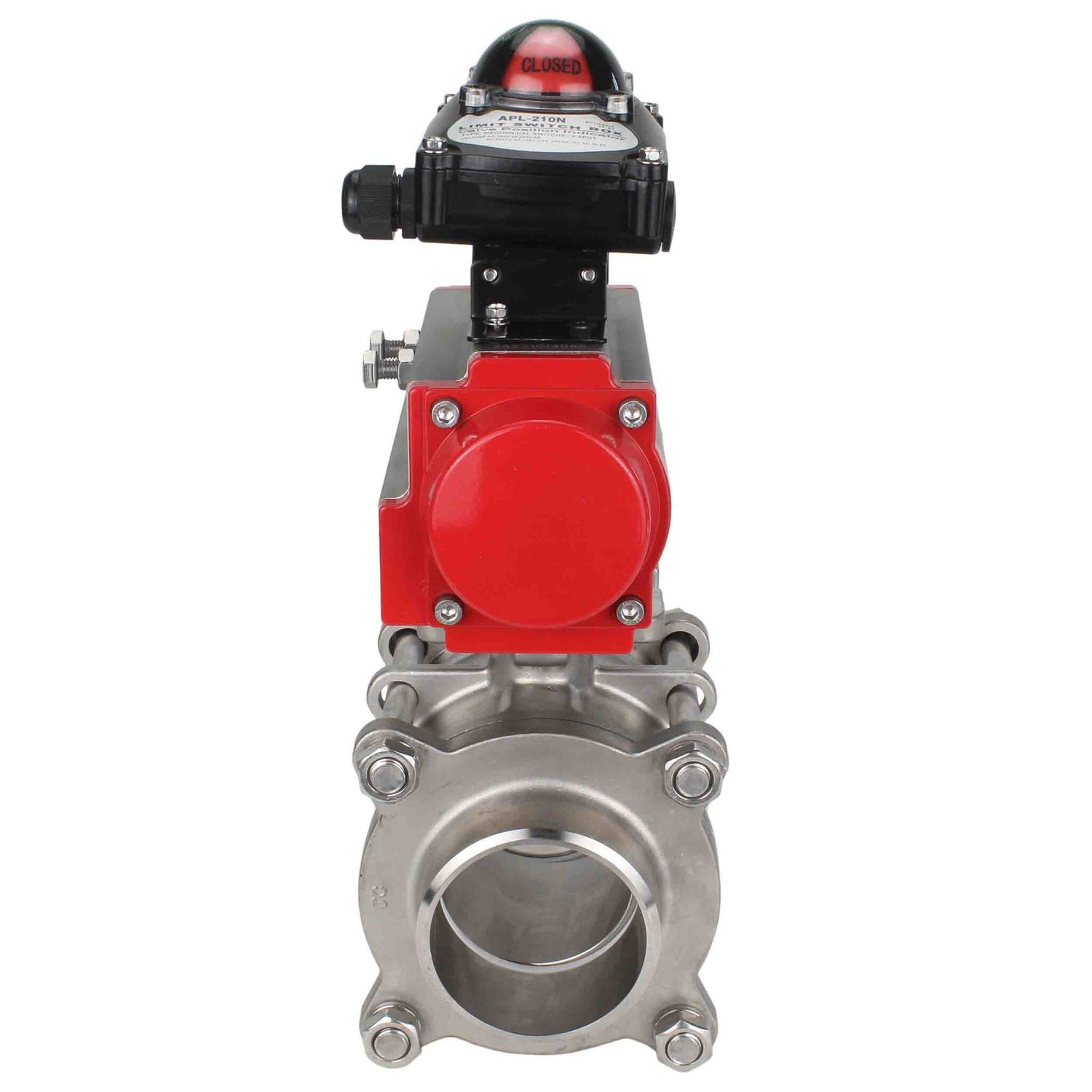 Stainless steel ball valve Elephant kshpp-316200-da-apl210n, body material - stainless steel AISI 316, ball material - stainless steel AISI 316, seal - PTFE, pneumatic actuator operated