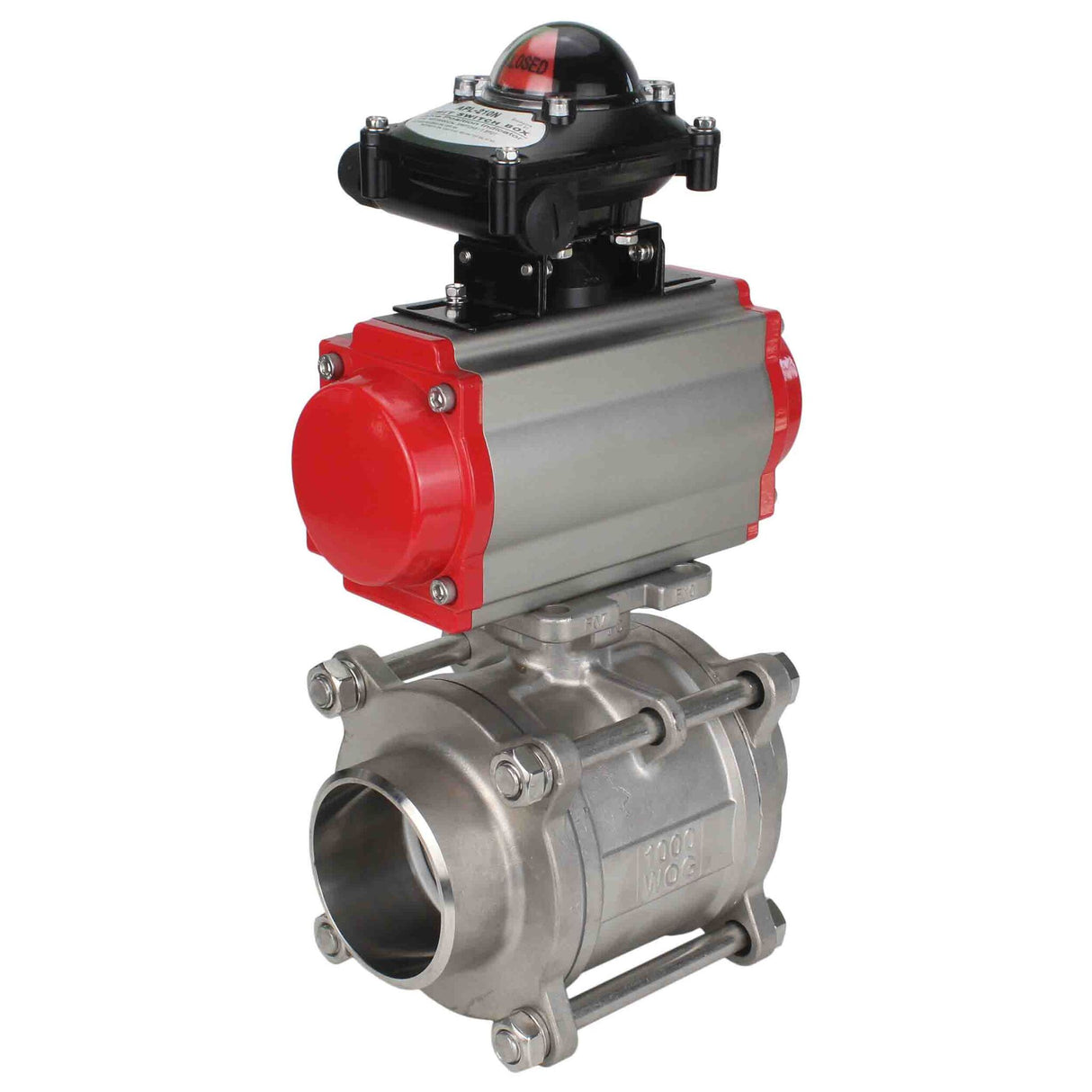 Stainless steel ball valve Elephant kshpp-316200-da-apl210n, body material - stainless steel AISI 316, ball material - stainless steel AISI 316, seal - PTFE, pneumatic actuator operated