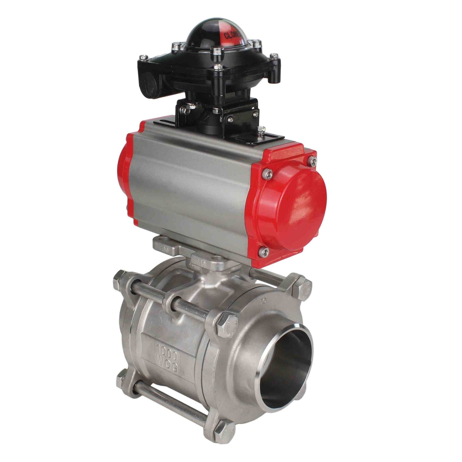 Stainless steel ball valve Elephant kshpp-316200-da-apl210n, body material - stainless steel AISI 316, ball material - stainless steel AISI 316, seal - PTFE, pneumatic actuator operated