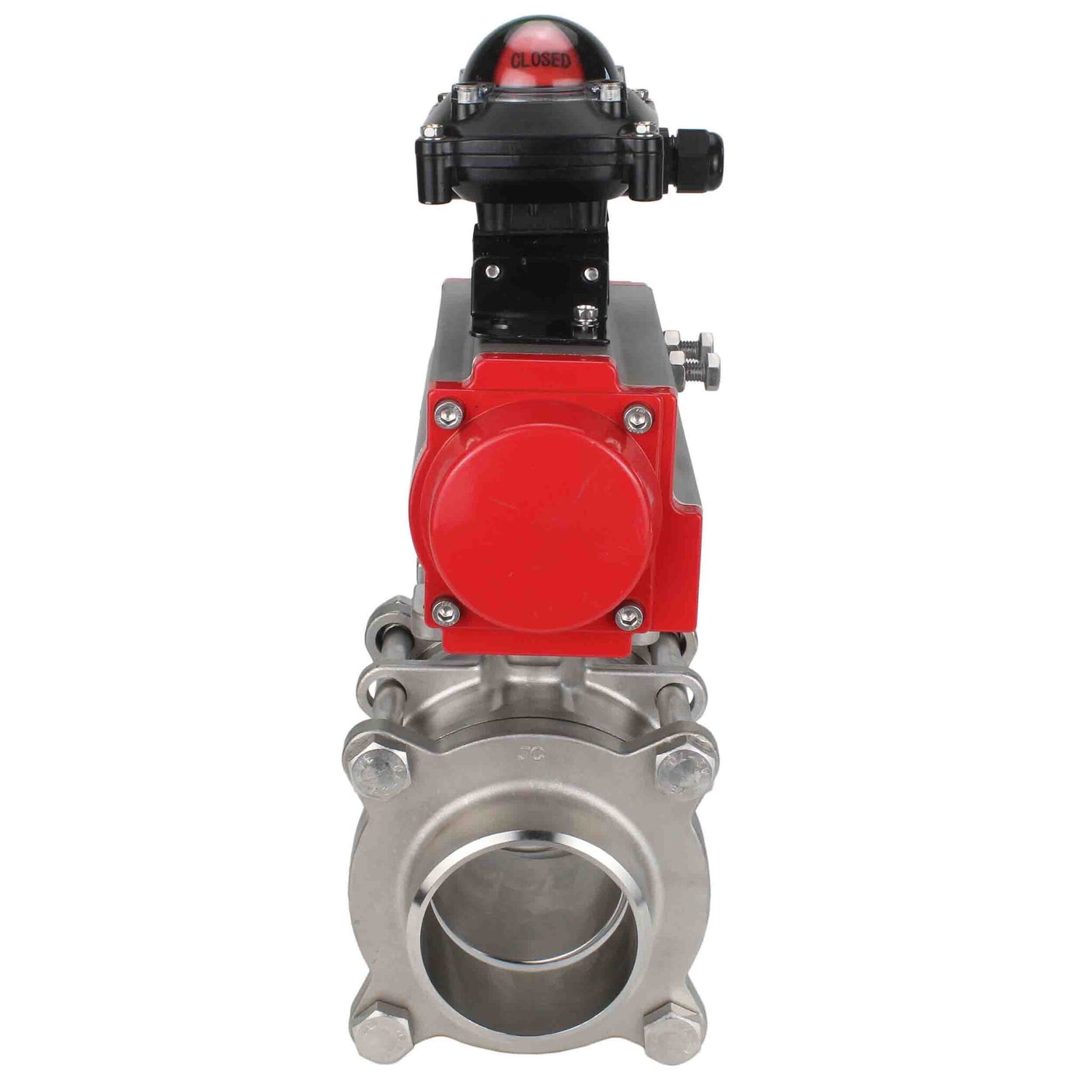 Stainless steel ball valve Elephant kshpp-316200-da-apl210n, body material - stainless steel AISI 316, ball material - stainless steel AISI 316, seal - PTFE, pneumatic actuator operated