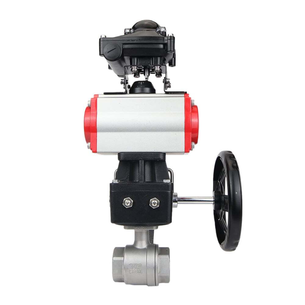 Stainless steel ball valve Elephant BVMP.316.230-ISO 63 bar, threaded, full port, body material - stainless steel AISI 316, with double-acting pneumatic actuator Elephant DA, limit switch block APL-410N EX, manual override HDM
