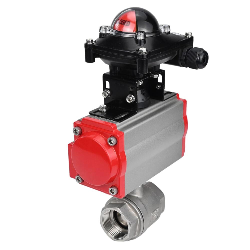 Stainless steel ball valve Elephant BVMP.316.230-ISO 63 bar, threaded, full port, body material - stainless steel AISI 316, with double-acting pneumatic actuator Elephant DA, limit switch block APL-410N EX