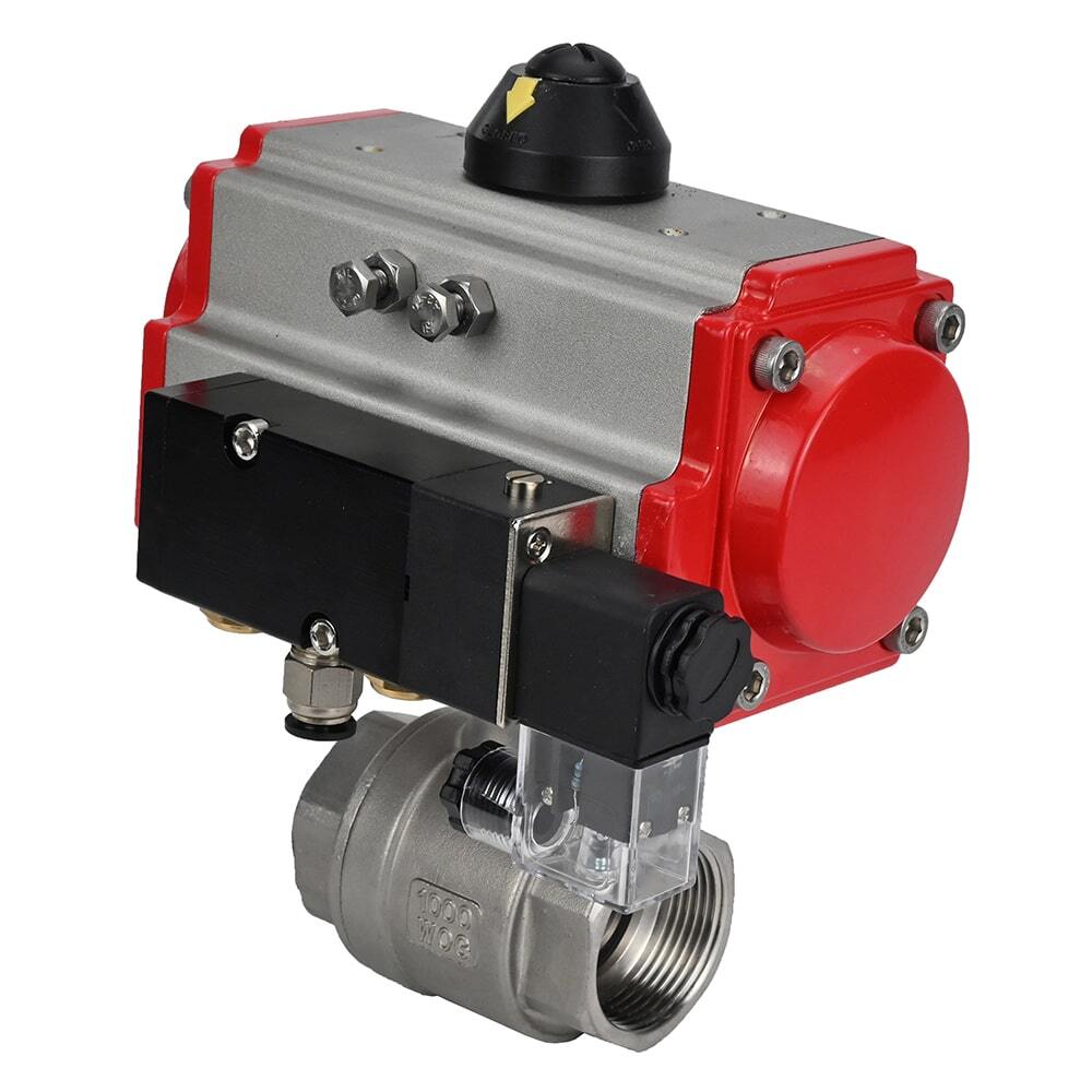 Stainless steel ball valve Elephant kshmp316-elephant-sa-4m310-24v, body material - stainless steel AISI 316, ball material - stainless steel AISI 316, seal - PTFE, pneumatic actuator operated