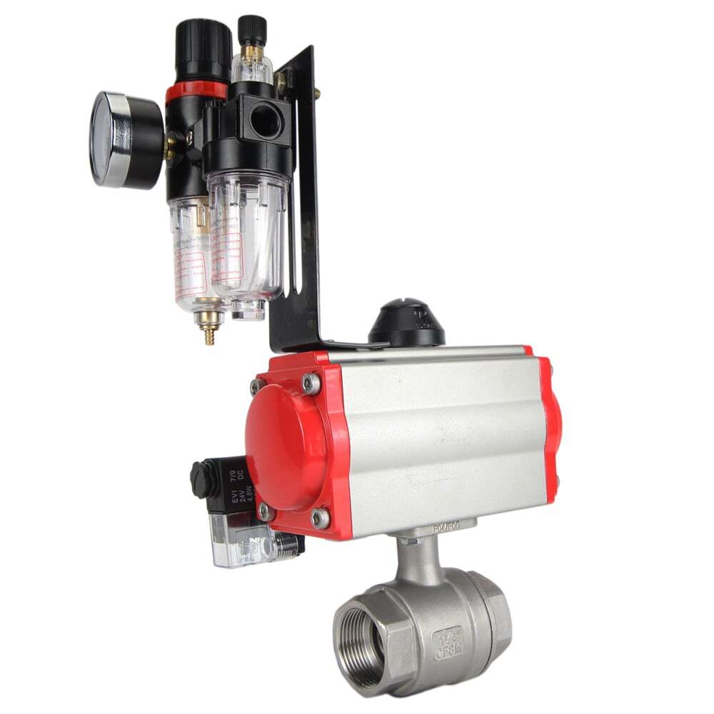 Stainless steel ball valve Elephant kshmp316-elephant-sa-4m310-110/220-afc2000, body material - stainless steel AISI 316, ball material - stainless steel AISI 316, seal - PTFE, pneumatic actuator operated