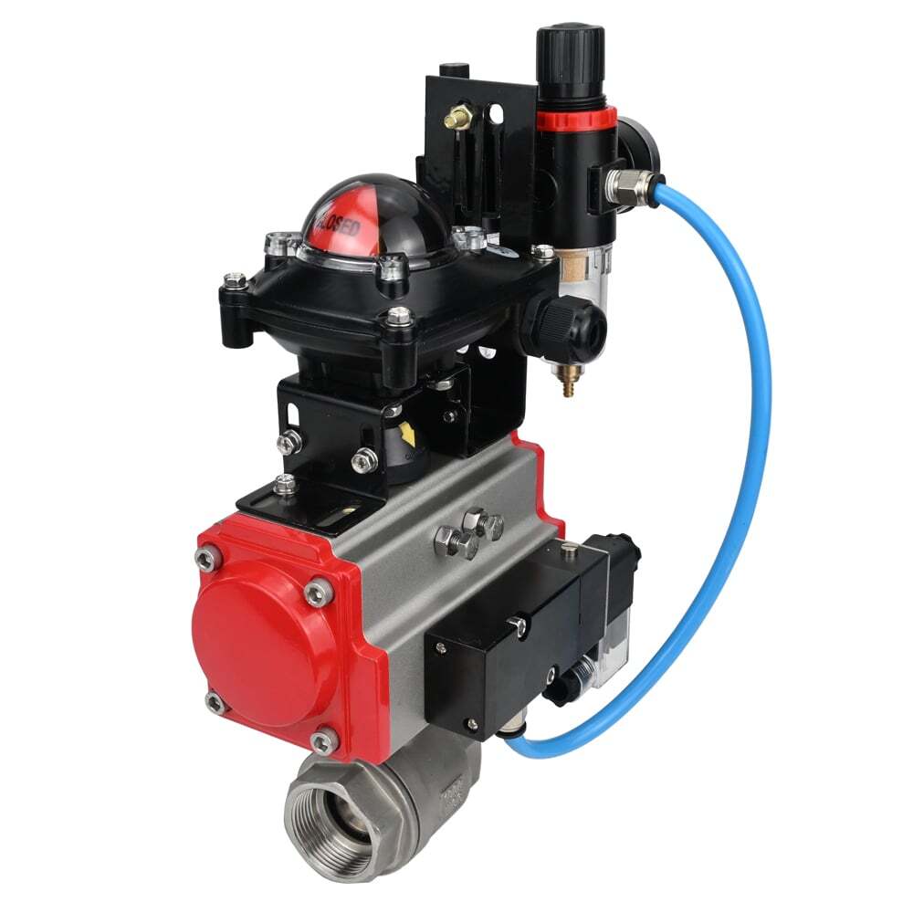 Stainless steel ball valve Elephant kshmp316-elephant-sa-4m310-110/220-apl210n-afc2000, body material - stainless steel AISI 316, ball material - stainless steel AISI 316, seal - PTFE, pneumatic actuator operated