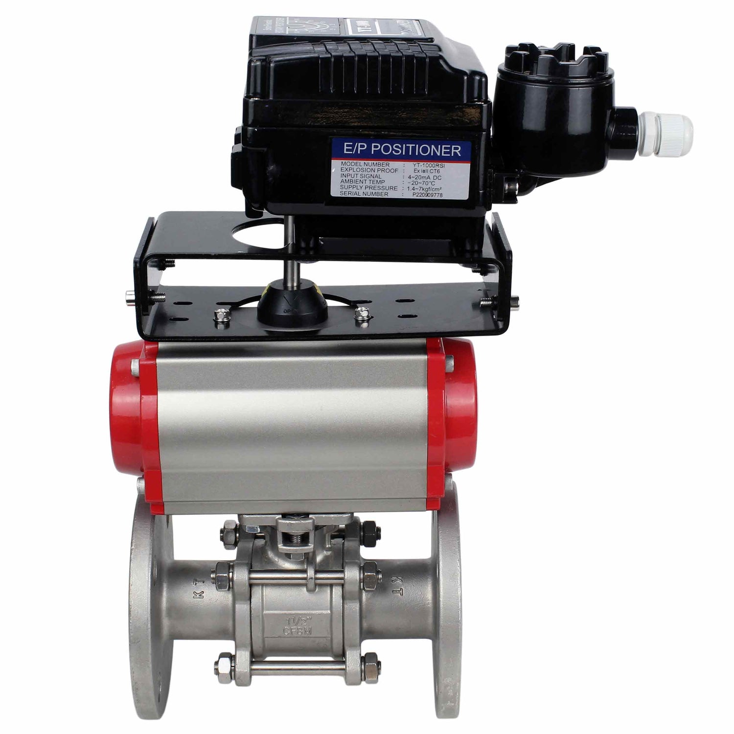 Stainless steel ball valve Elephant ksfpt-304-180-sa-yt1000rsn, body material - stainless steel AISI 304, ball material - stainless steel AISI 304, seal - PTFE, pneumatic actuator operated