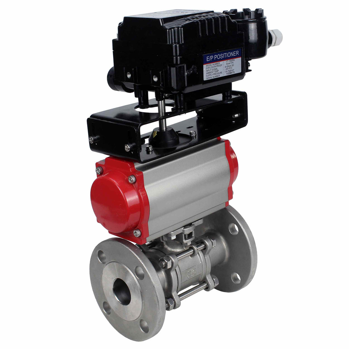 Stainless steel ball valve Elephant ksfpt-304-180-sa-yt1000rsi, body material - stainless steel AISI 304, ball material - stainless steel AISI 304, seal - PTFE, pneumatic actuator operated