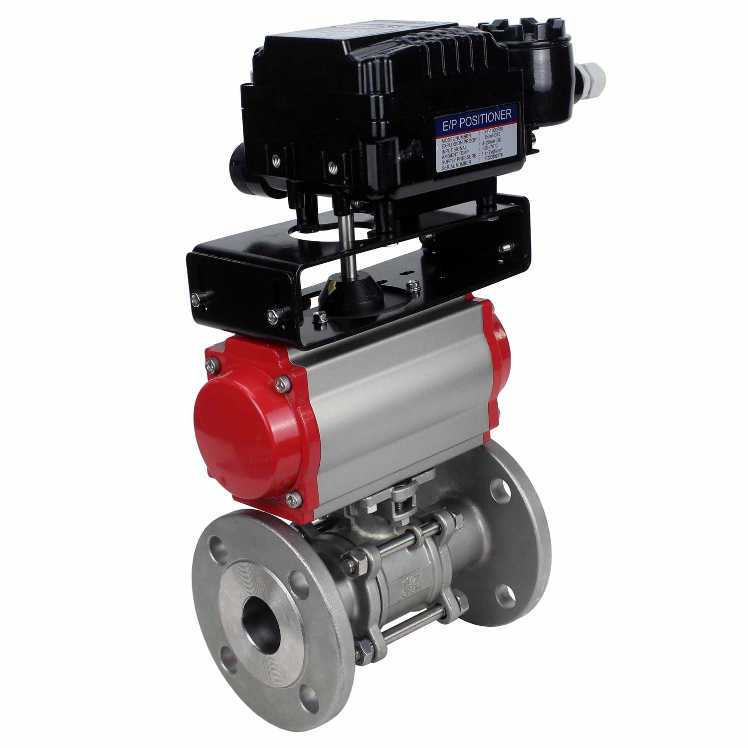 Stainless steel ball valve Elephant ksfpt-316-180-da-yt1000rsn, body material - stainless steel AISI 316, ball material - stainless steel AISI 316, seal - PTFE, pneumatic actuator operated