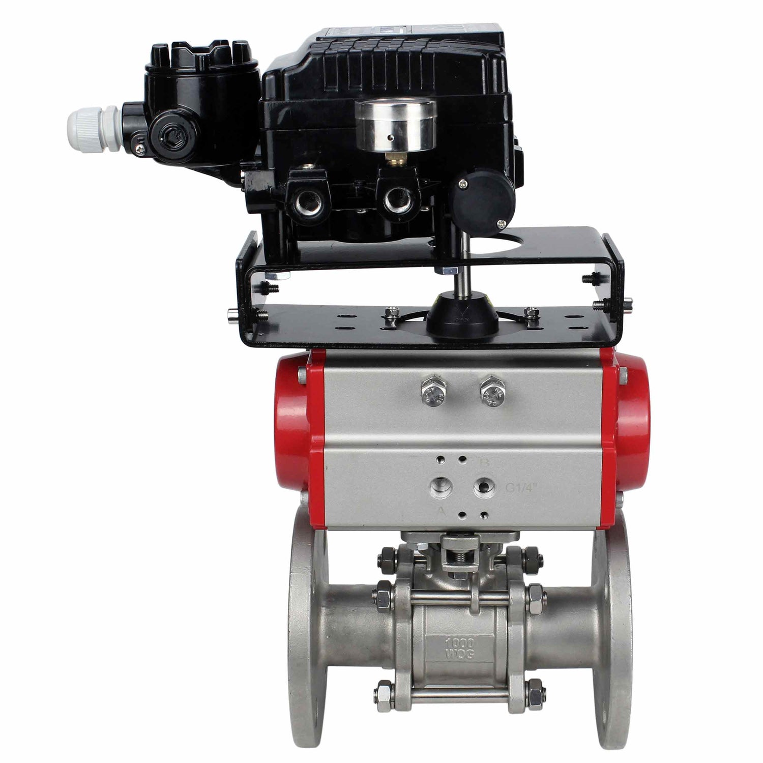 Stainless steel ball valve Elephant ksfpt-316-180-da-yt1000rsn, body material - stainless steel AISI 316, ball material - stainless steel AISI 316, seal - PTFE, pneumatic actuator operated