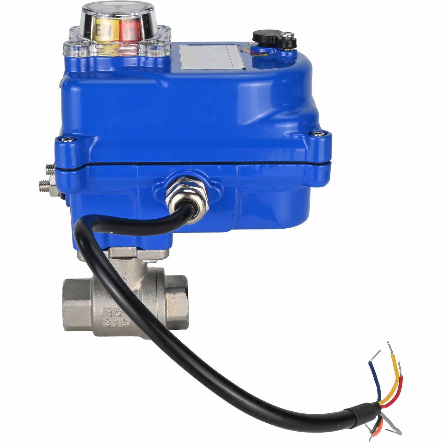 Stainless steel ball valve Elephant BVMP,316,230-ISO 63 bar SS316 threaded, quarter-turn electric actuator Elephant 003 blue 220 V