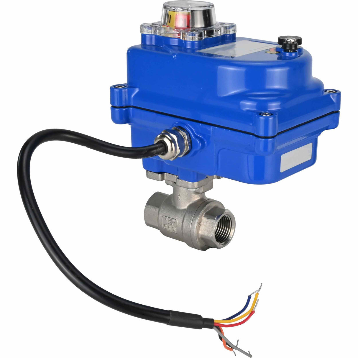 Stainless steel ball valve Elephant BVMP,316,230-ISO 63 bar SS316 threaded, quarter-turn electric actuator Elephant 003 blue 24 V