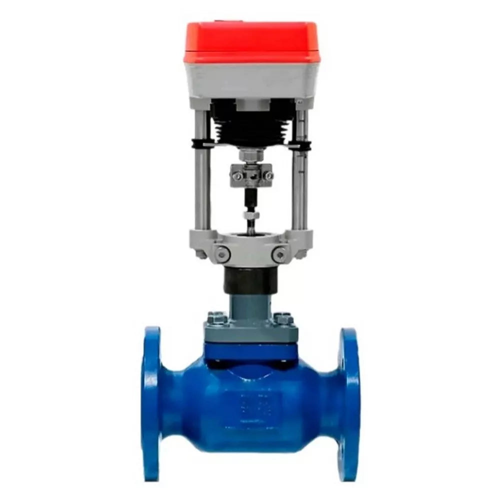Two-way shut-off and regulating valve Elephant VSR1-21MP-LED-F, body material - Carbon steel 25L cladding X20Cr13, locking body material - 40X13 steel, seal - PTFE, with electric drive TW500-XD220-S.12/S.14 (500N) 220V
