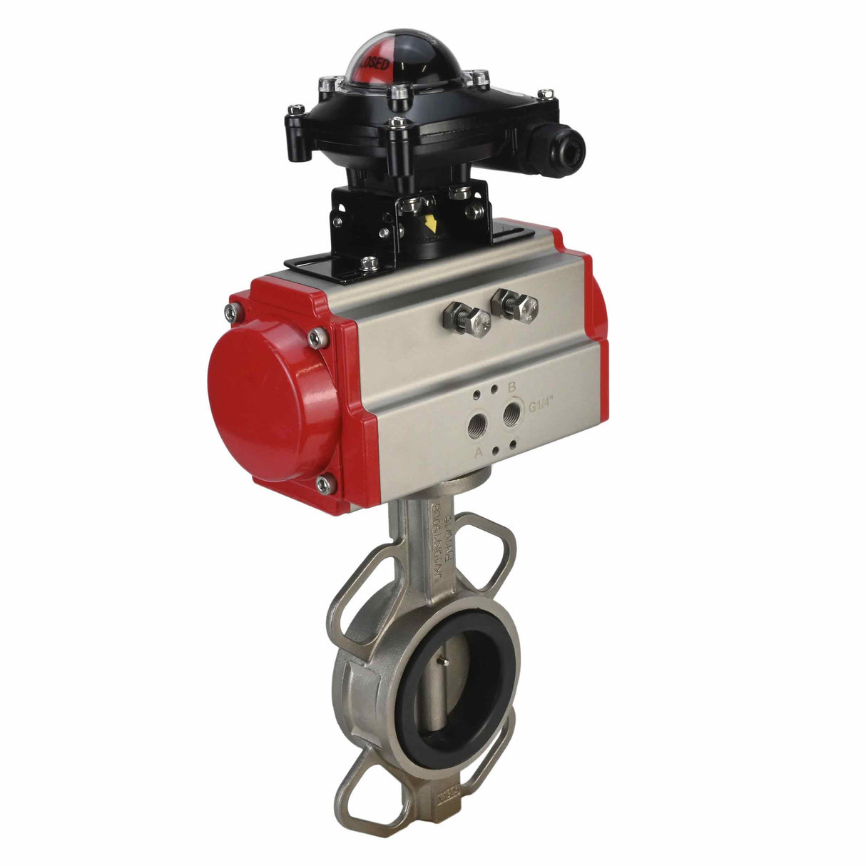 Water Butterfly Valve Elephant 316l-viton-sa-apl210n, body material - stainless steel AISI 316L, disk material - stainless steel AISI 316L, seal - VITON, pneumatic actuator operated