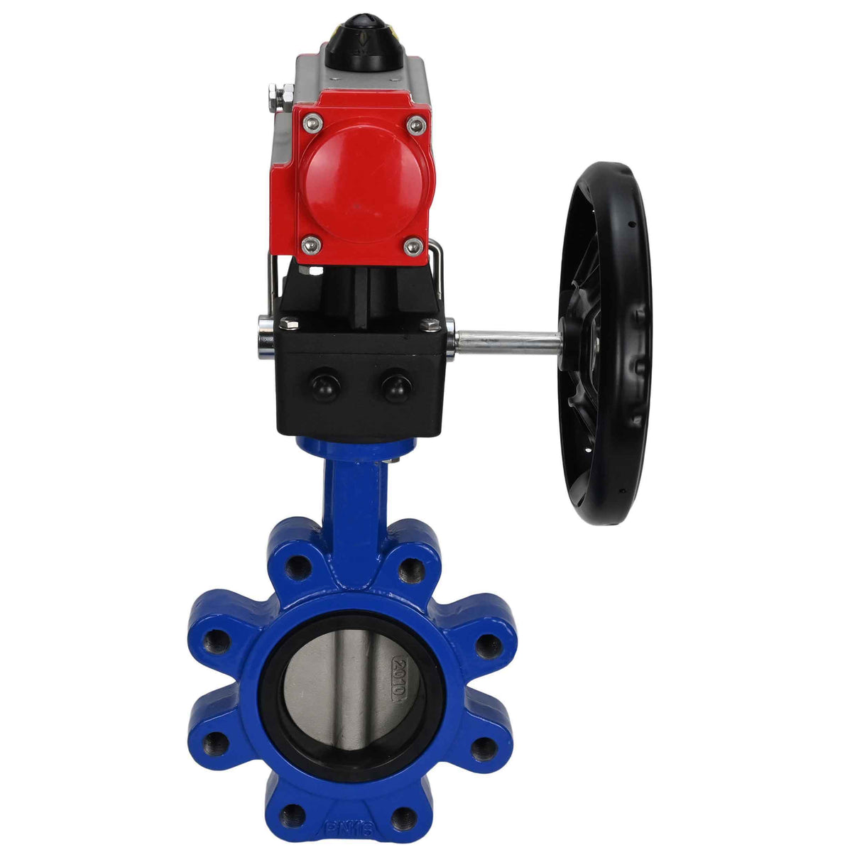 Water Butterfly Valve Elephant WBV1631N-2W-Fb-H, body material - cast iron QT450, disk material - stainless steel AISI 304, seal - NBR, with pneumatic actuator double action PA-DA, handwheel MON