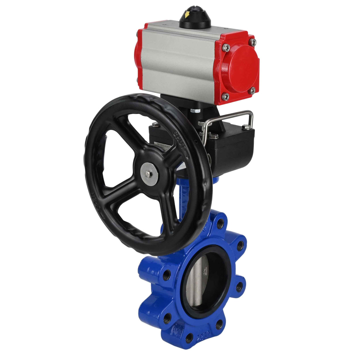 Water Butterfly Valve Elephant WBV1631N-2W-Fb-H, body material - cast iron QT450, disk material - stainless steel AISI 304, seal - NBR, with pneumatic actuator double action PA-DA, handwheel MON