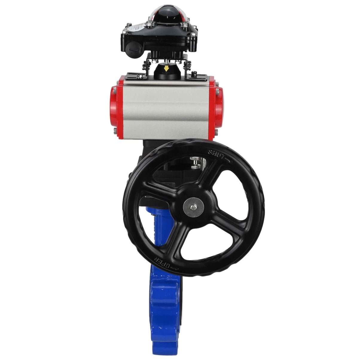 Water Butterfly Valve Elephant WBV1631N-2W-Fb-H, body material - cast iron QT450, disk material - stainless steel AISI 304, seal - NBR, with pneumatic actuator double action PA-DA, handwheel MON, LSU APL-210N
