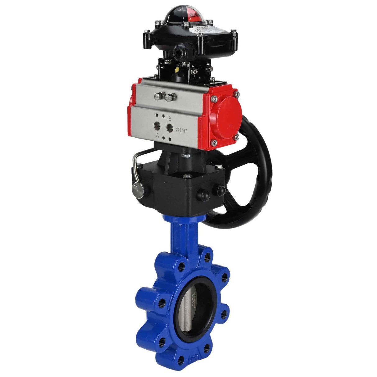 Water Butterfly Valve Elephant WBV1631N-2W-Fb-H, body material - cast iron QT450, disk material - stainless steel AISI 304, seal - NBR, with pneumatic actuator double action PA-DA, handwheel MON, LSU APL-210N