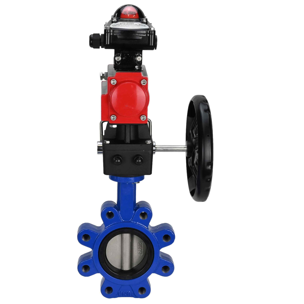 Water Butterfly Valve Elephant WBV1631E-2W-Fb-H, body material - cast iron QT450, disk material - stainless steel AISI 304, seal - EPDM, with pneumatic actuator double action PA-DA, handwheel MON, LSU APL-210N