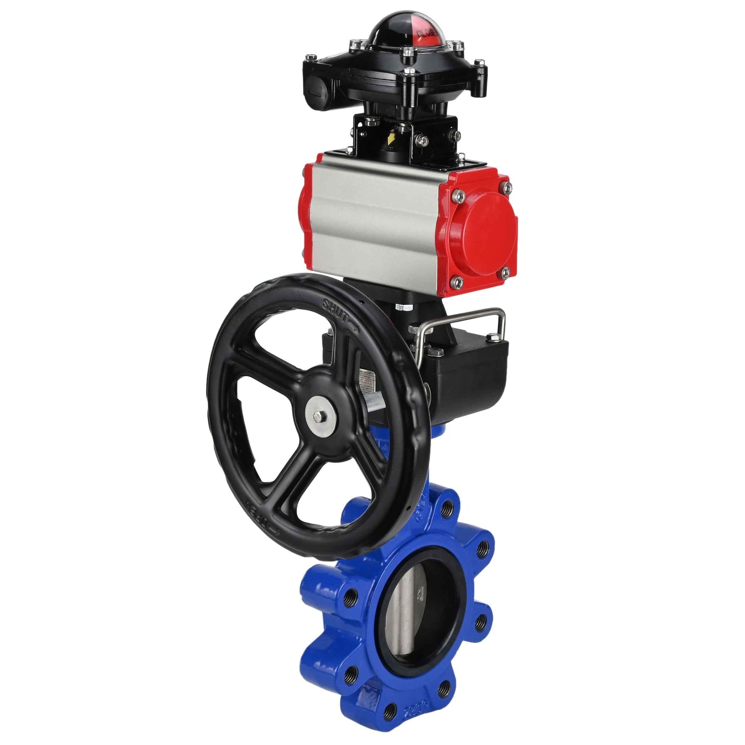 Water Butterfly Valve Elephant WBV1631E-2W-Fb-H, body material - cast iron QT450, disk material - stainless steel AISI 304, seal - EPDM, with pneumatic actuator double action PA-DA, handwheel MON, LSU APL-210N