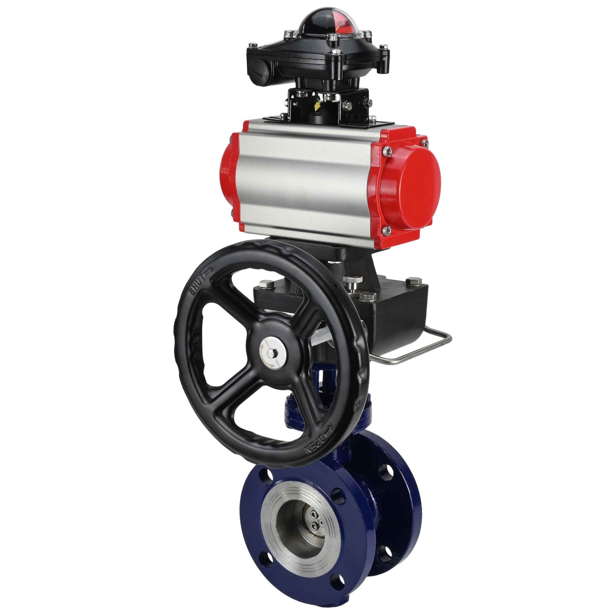 Water Butterfly Valve Elephant WBV3EX-3432M-1W-F-ISO, body material - Carbon steel, disk material - Stainless steel AISI 316, seal - Metal, pneumatic actuator PA-DA double action, 4M310-08 NAMUR 220V, LSU APL-210N, handwheel MON