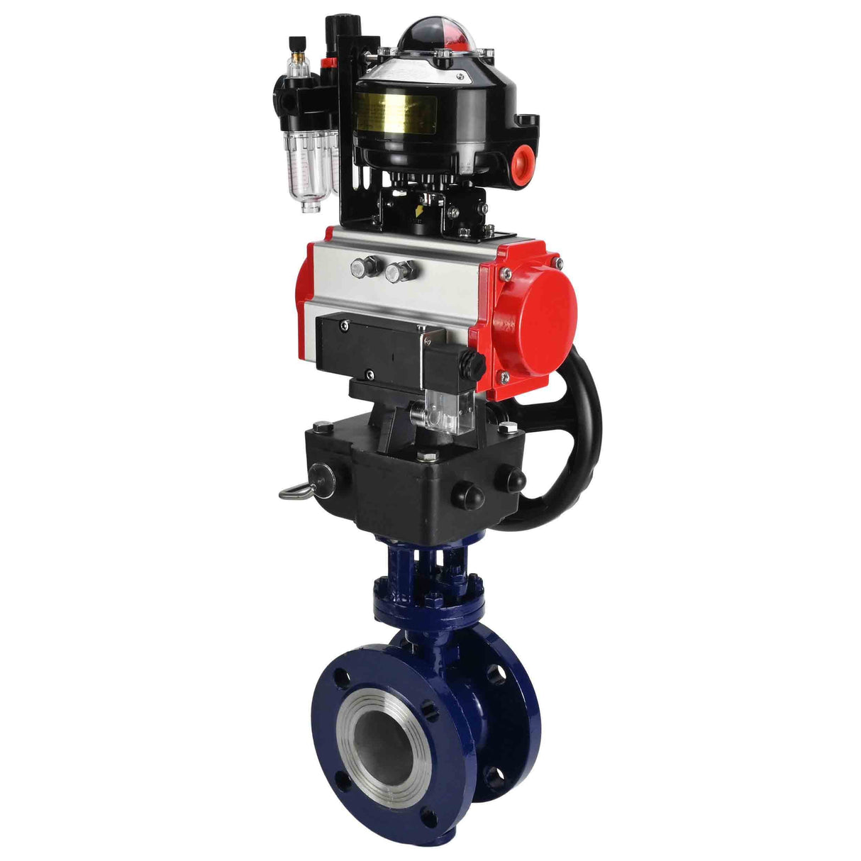 Water Butterfly Valve Elephant WBV3EX-3431M-1W-F-ISO, body material - Carbon steel, disk material - Stainless steel AISI 304, seal - Metal, pneumatic actuator PA-DA double action, 4M310-08 NAMUR 220V, LSU APL-510N EX, handwheel MON, ATU AFC2000