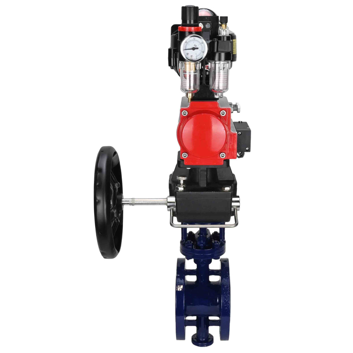 Water Butterfly Valve Elephant WBV3EX-3432M-1W-F-ISO, body material - Carbon steel, disk material - Stainless steel AISI 316, seal - Metal, pneumatic actuator PA-DA double action, 4M310-08 NAMUR 220V, LSU APL-510N EX, handwheel MON, ATU AFC2000