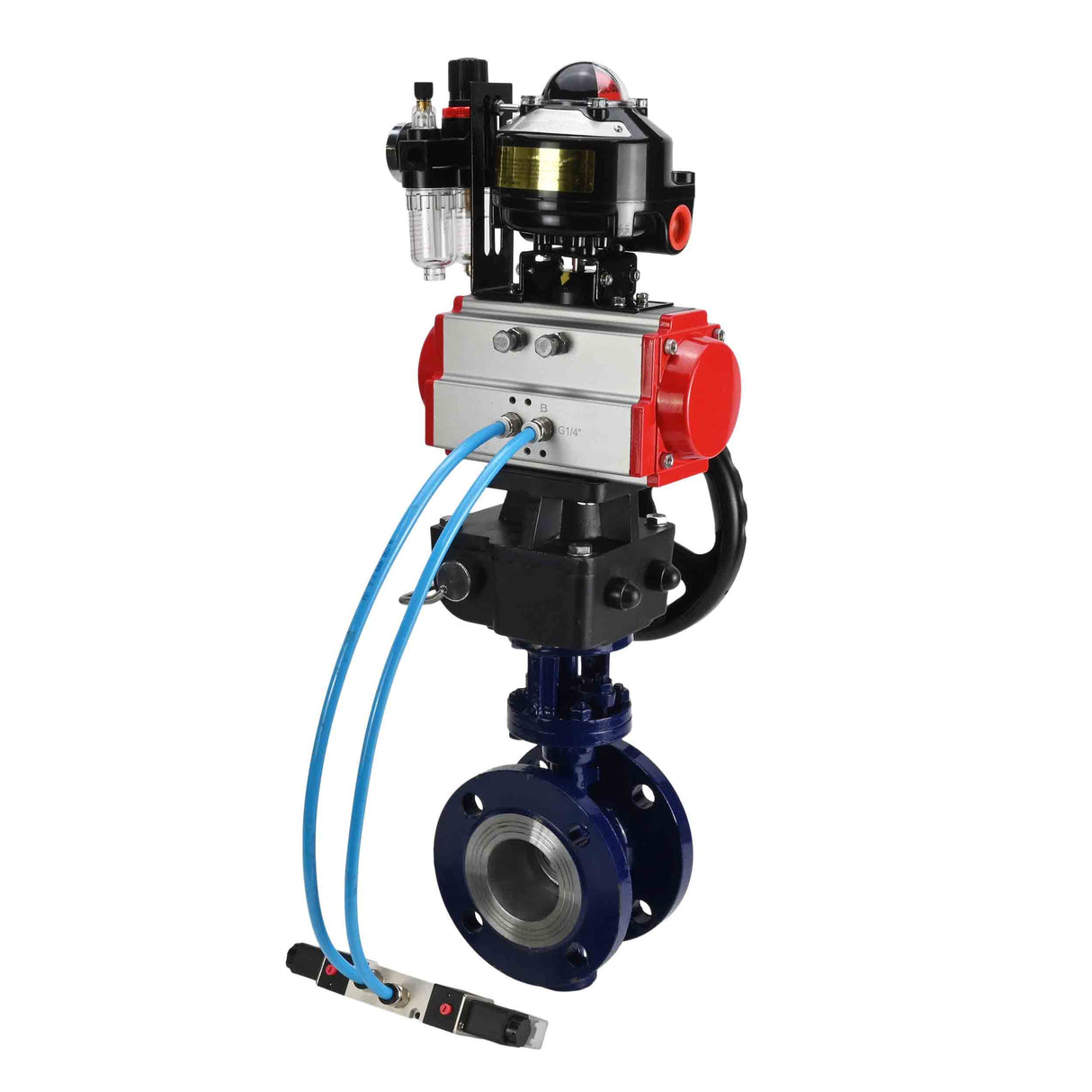 Water Butterfly Valve Elephant WBV3EX-3431M-1W-F-ISO, body material - Carbon steel, disk material - Stainless steel AISI 304, seal - Metal, pneumatic actuator PA-DA double action, 4V320-08 220V, LSU APL-510N EX, handwheel MON, ATU AFC2000