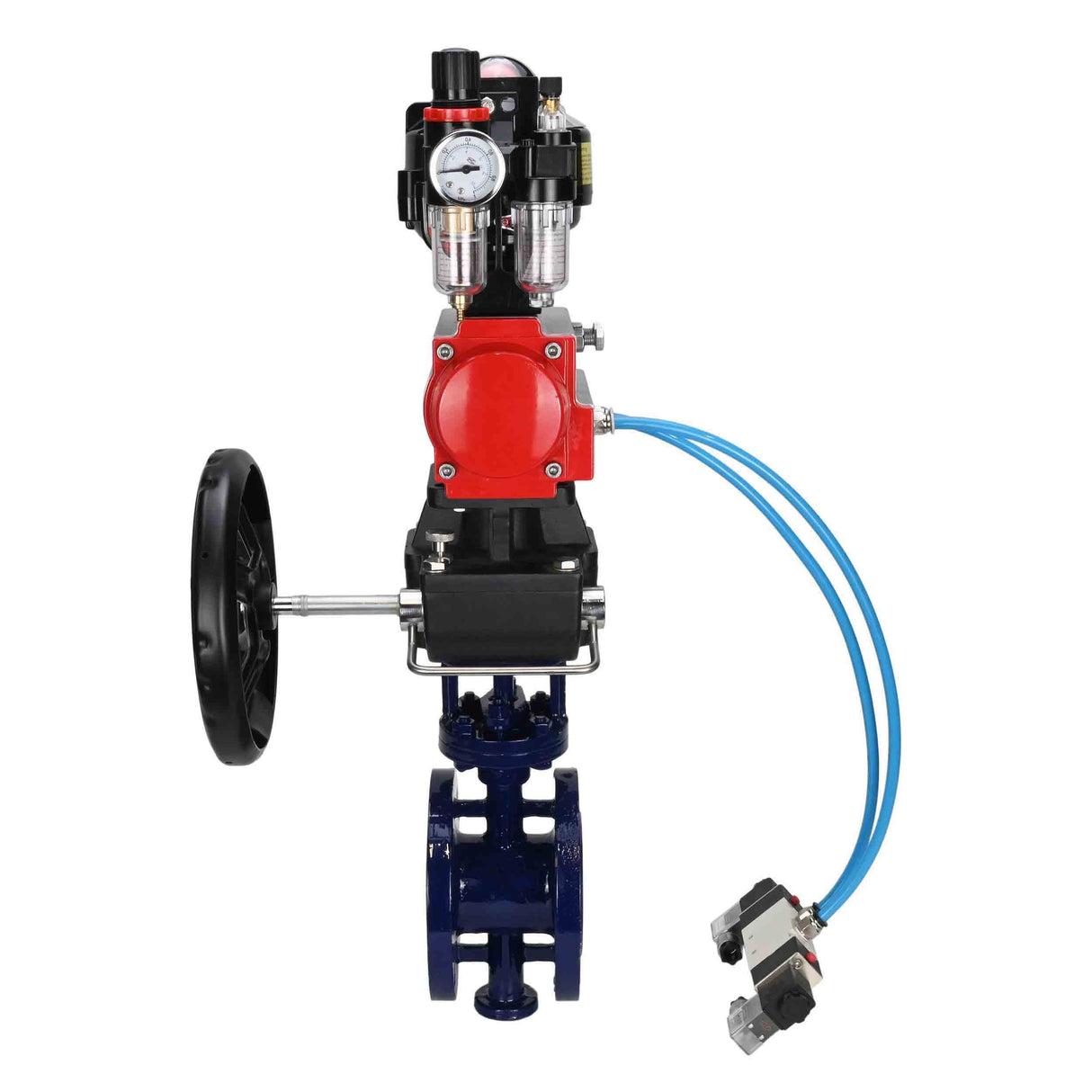 Water Butterfly Valve Elephant WBV3EX-3431M-1W-F-ISO, body material - Carbon steel, disk material - Stainless steel AISI 304, seal - Metal, pneumatic actuator PA-DA double action, 4V320-10 220V, LSU APL-510N EX, handwheel MON, ATU AFC2000