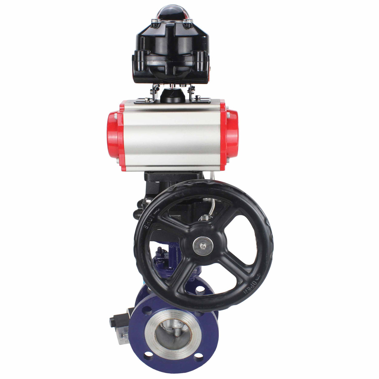 Water Butterfly Valve Elephant WBV3EX-3431M-1W-F-ISO, body material - Carbon steel, disk material - Stainless steel AISI 304, seal - Metal, pneumatic actuator PA-DA double action, 4V320-10 220V, LSU APL-510N EX, handwheel MON,