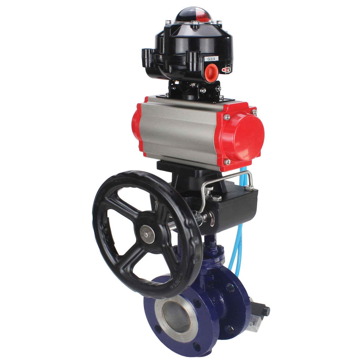 Water Butterfly Valve Elephant WBV3EX-3431M-1W-F-ISO, body material - Carbon steel, disk material - Stainless steel AISI 304, seal - Metal, pneumatic actuator PA-DA double action, 4V320-10 220V, LSU APL-510N EX, handwheel MON,