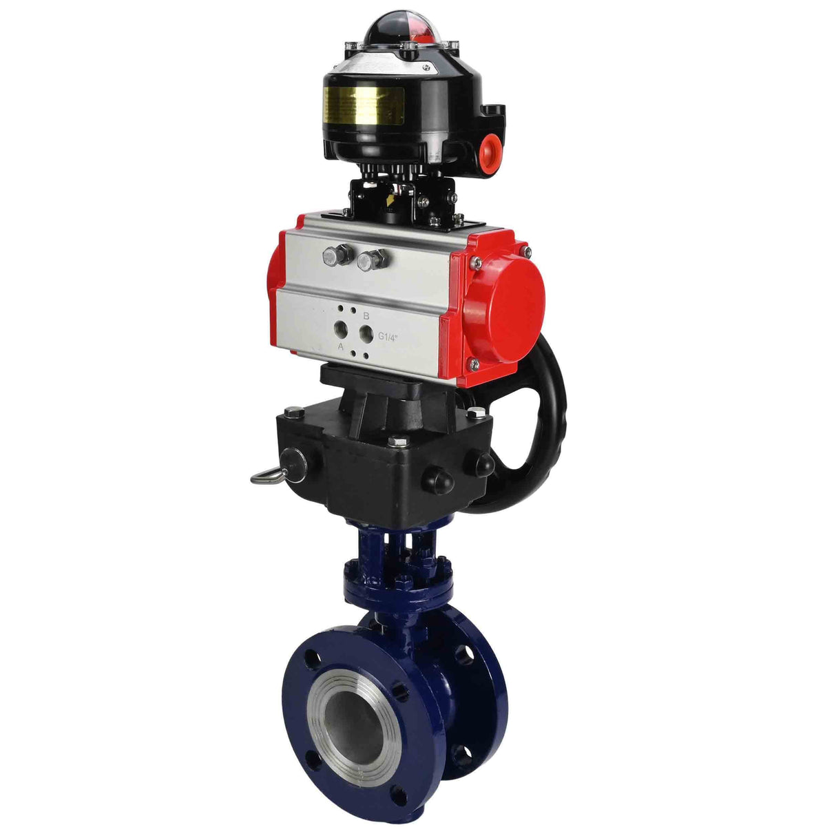 Water Butterfly Valve Elephant WBV3EX-3432M-1W-F-ISO, body material - Carbon steel, disk material - Stainless steel AISI 316, seal - Metal, pneumatic actuator PA-DA double action, LSU APL-510N EX, handwheel MON