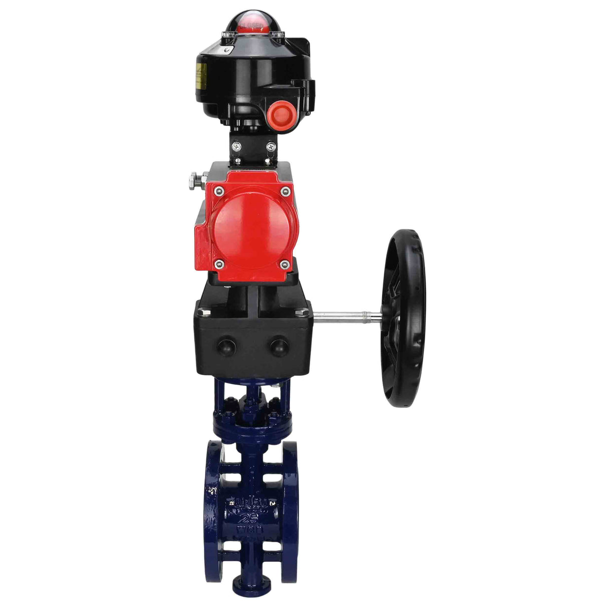 Water Butterfly Valve Elephant WBV3EX-3432M-1W-F-ISO, body material - Carbon steel, disk material - Stainless steel AISI 316, seal - Metal, pneumatic actuator PA-DA double action, LSU APL-510N EX, handwheel MON