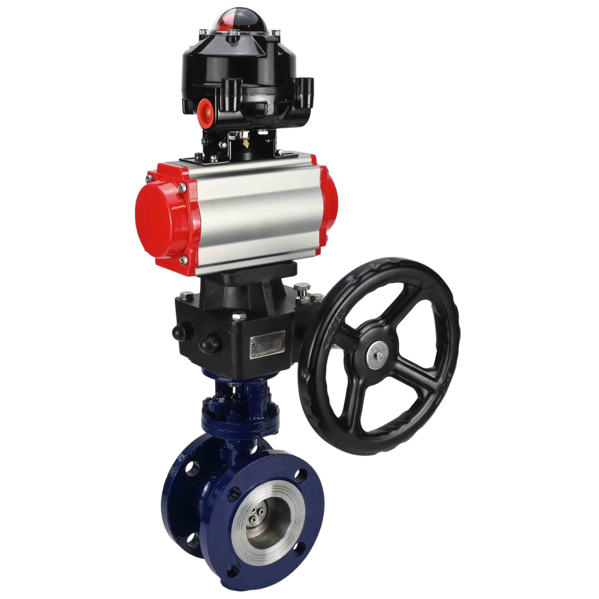 Water Butterfly Valve Elephant WBV3EX-3431M-1W-F-ISO, body material - Carbon steel, disk material - Stainless steel AISI 304, seal - Metal, pneumatic actuator PA-DA double action, LSU APL-510N EX, handwheel MON,