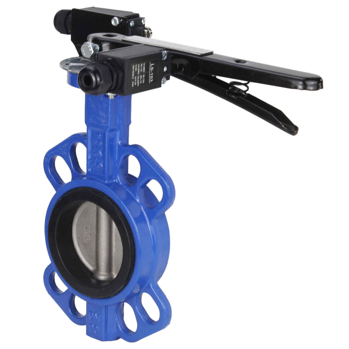 Water butterfly valve Elephant GGG50-316L-EPDM body material - cast iron GGG50, disk material - stainless steel AISI 316L, seal - EPDM with handle, with two LS-103 250V limit switches and a bracket for mounting the limit switches