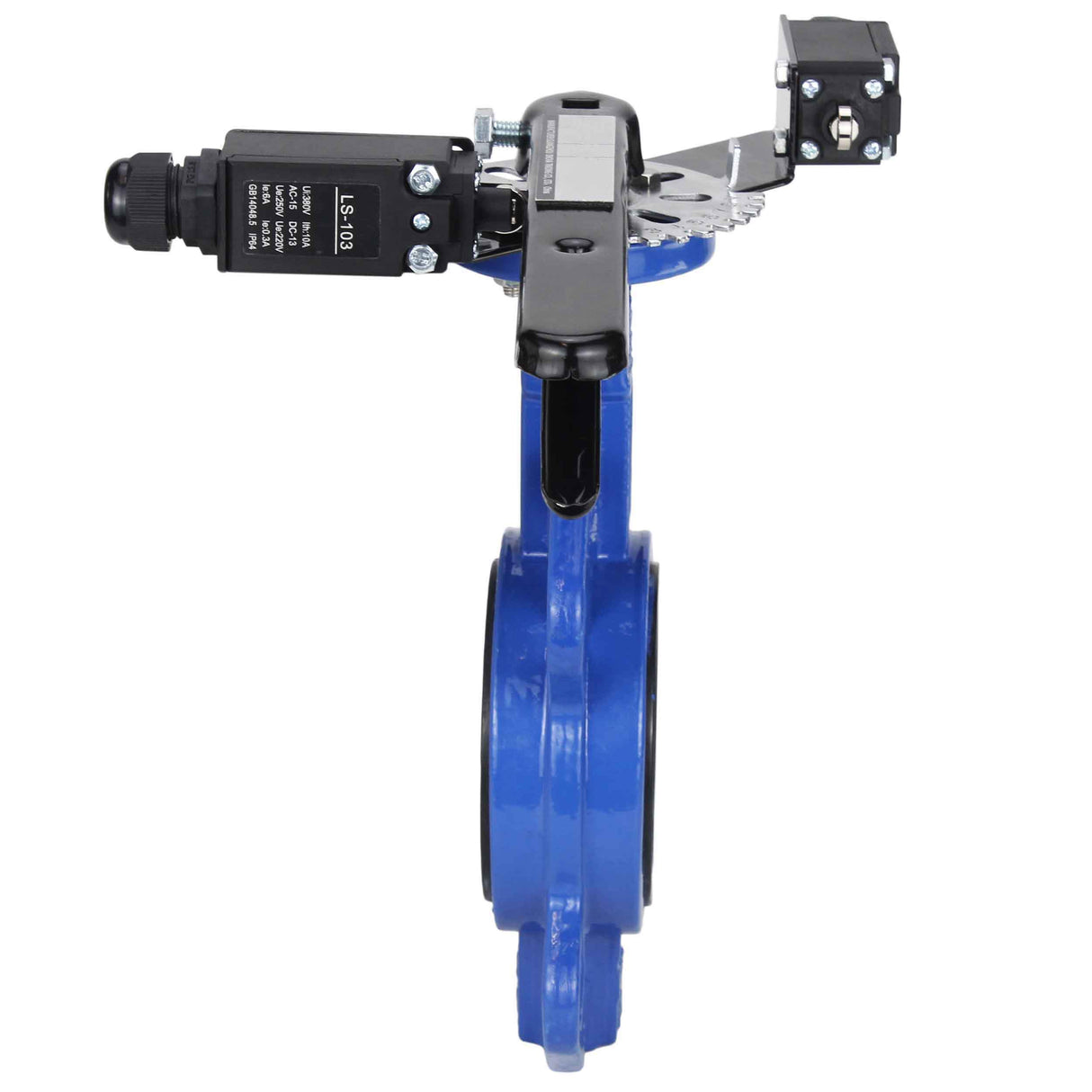 Water butterfly valve Elephant GGG50-316L-EPDM body material - cast iron GGG50, disk material - stainless steel AISI 316L, seal - EPDM with handle, with two LS-103 250V limit switches and a bracket for mounting the limit switches