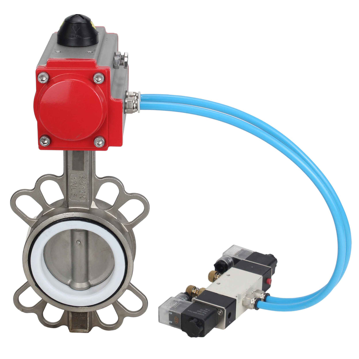 Water Butterfly Valve Elephant WBV3131P-2W-Fb-H, body material - Stainless steel AISI 304, disk material - Stainless steel AISI 304, seal - PTFE, pneumatic actuator PA-SA with return springs, 4V320-08 220V