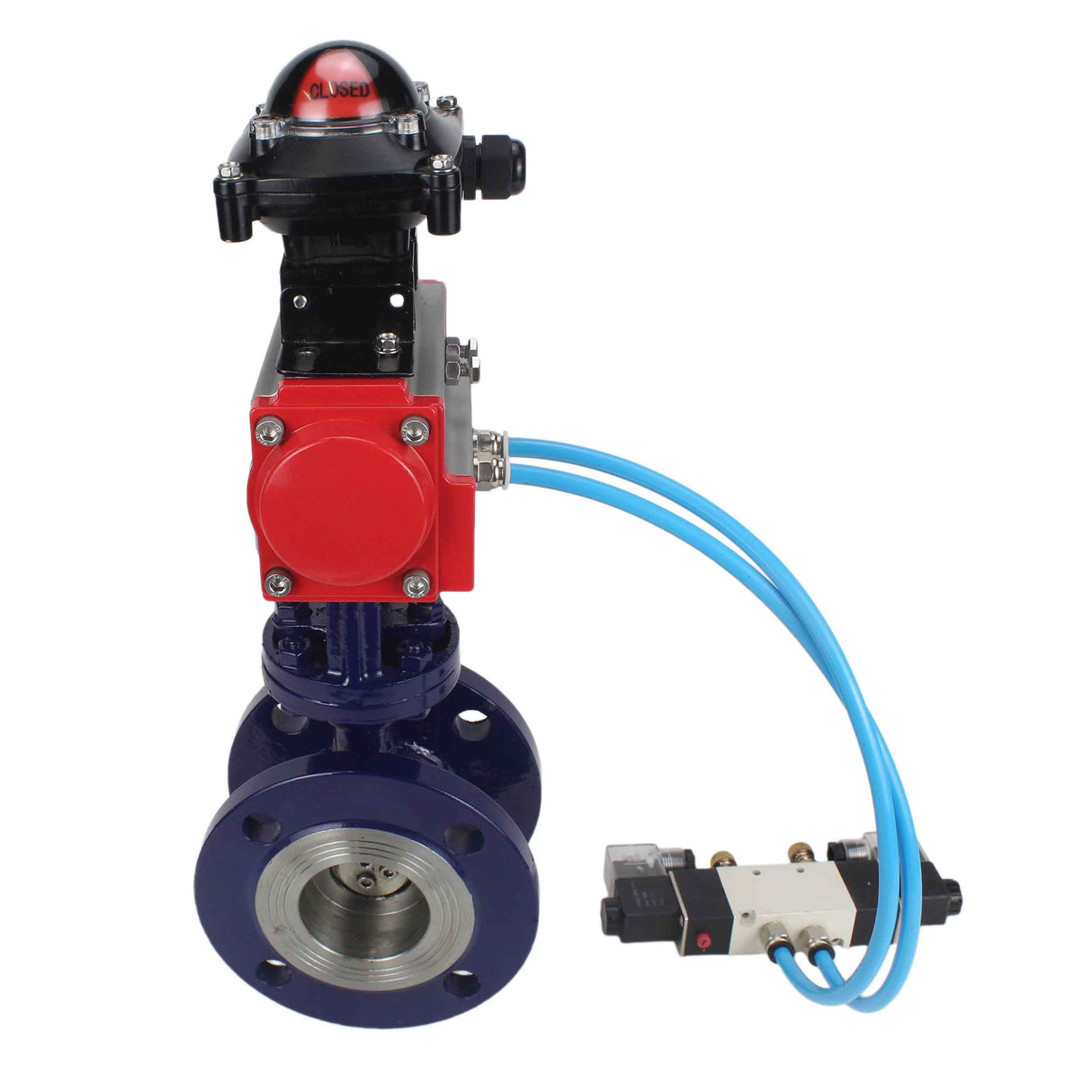 Water Butterfly Valve Elephant WBV3EX-3432M-1W-F-ISO, body material - Carbon steel, disk material - Stainless steel AISI 316, seal - Metal, pneumatic actuator PA-SA with return springs, 4V320-08 220V, LSU APL-210N