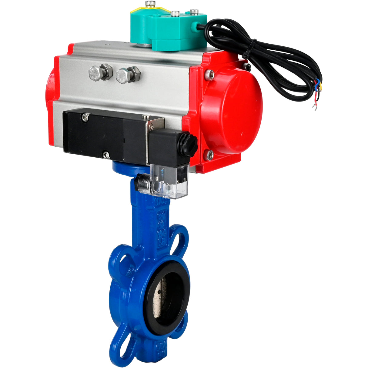 Water Butterfly Valve Elephant WBV1413E-2W-Fb-H DN40-300 16 bar body - GGG50 cast iron, disc - GGG40 cast iron, seal - EPDM, with pneumatic actuator PA-DA-XXX, pneumatic distributor 4M310-08 NAMUR 24V and ALS200D magnetic switch