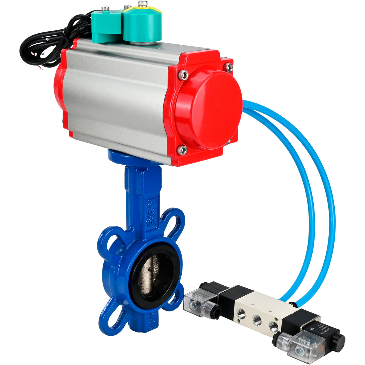 Water Butterfly Valve Elephant WBV1413E-2W-Fb-H DN40-300 16 bar body - GGG50 cast iron, disc - GGG40 cast iron, seal - EPDM, with pneumatic actuator PA-DA-XXX, pneumatic distributor 4V320-10 220V and ALS200D magnetic switch